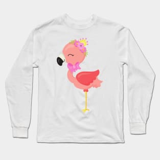 Princess Flamingo, Flowers, Cute Flamingo, Crown Long Sleeve T-Shirt